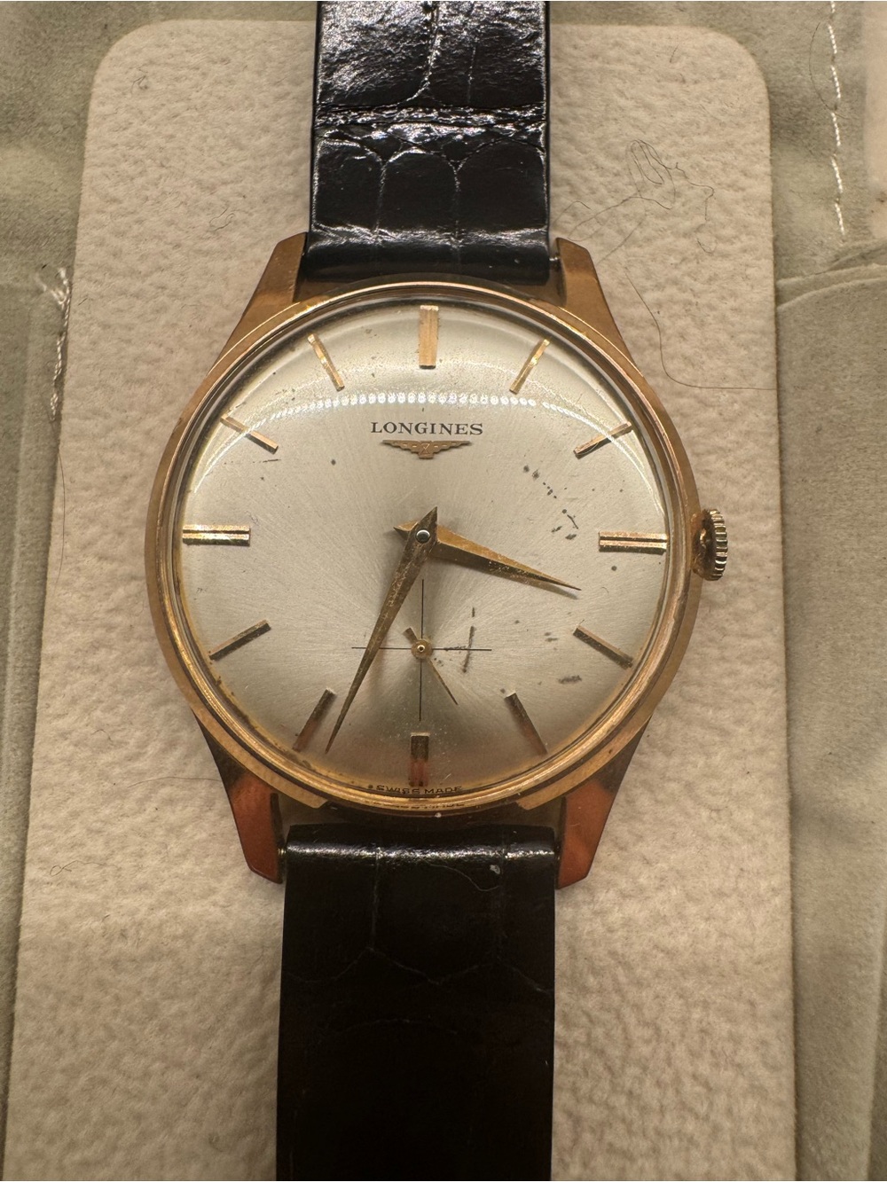 Longines Classic Gold Dress Watch with new Black Leather Strap